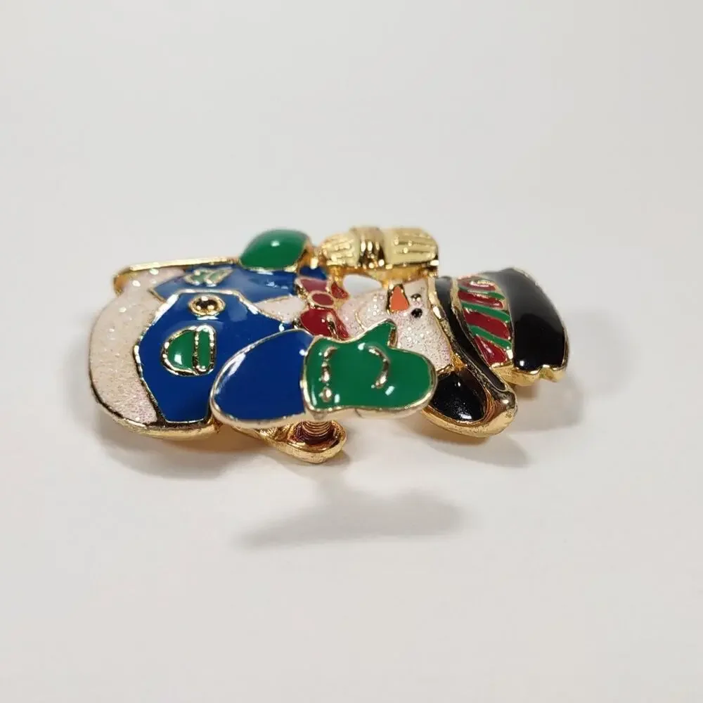 Vintage 90's Enamel SFJ Signed Waving Snowman Brooch
